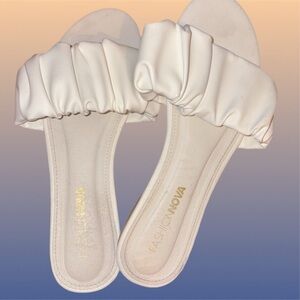 Fashion Nova Cream Ruffled Sandals